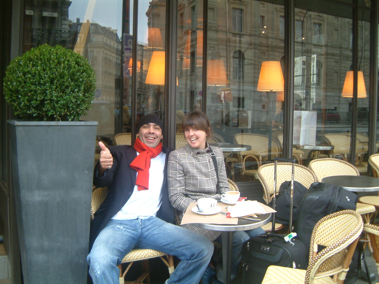 My girlfriend and me enjoying a Paris café before my brain operation changed our lives.