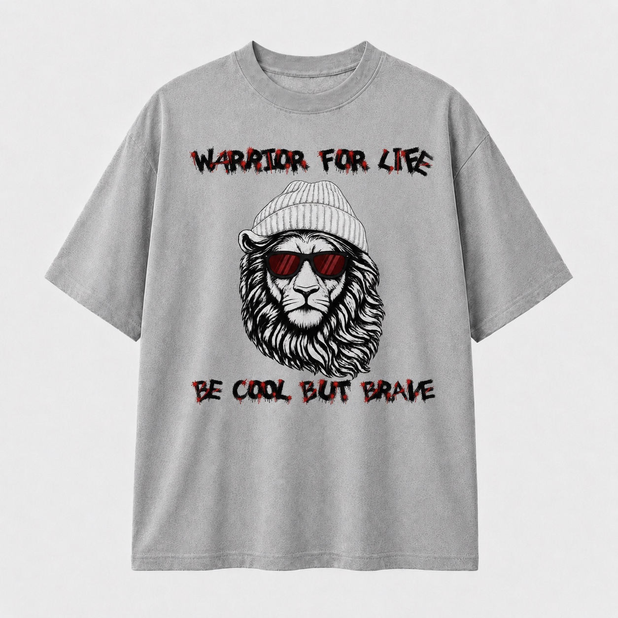 Grey organic t-shirt with Warrior For Life lion print