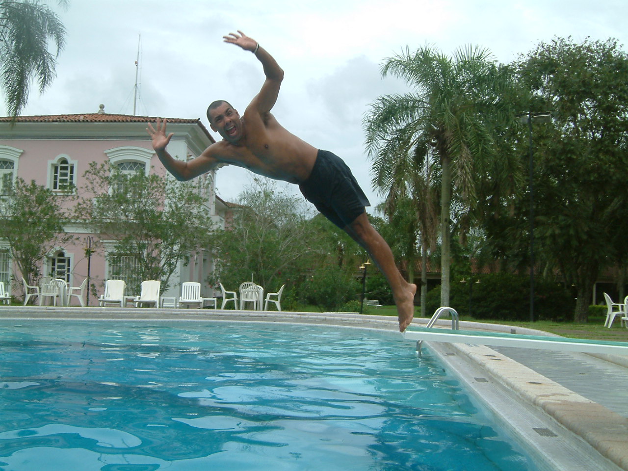 Diving into the hotel pool in Brazil—full of energy, freedom and adventure during a life-changing year.