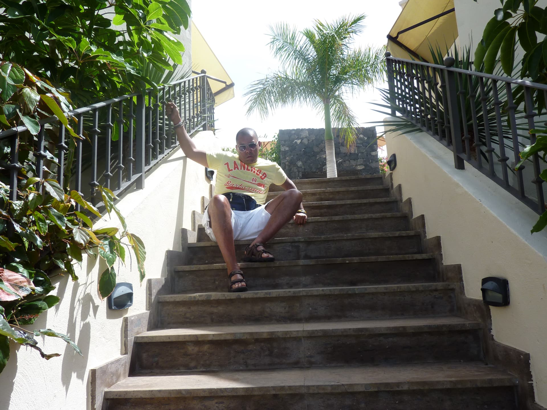 The steps were not wheelchair accessible, so I found my own way down—one step at a time on my bum.