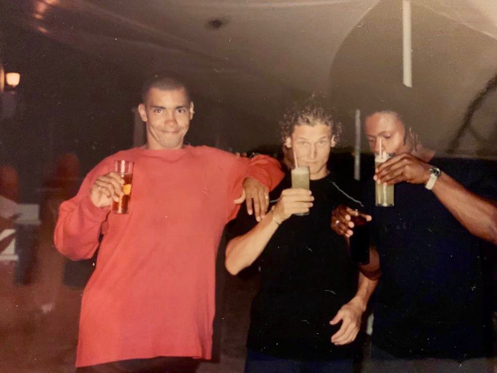 Enjoying a brilliant night out in Ibiza with Little J and Bubu—good friends, drinks and memories from my freedom years.